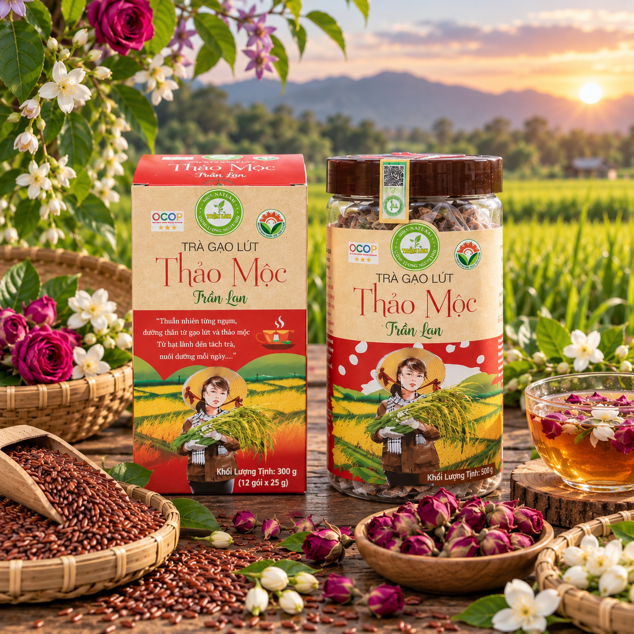 Trà gạo lứt thảo mộc – Hộp 300/500g